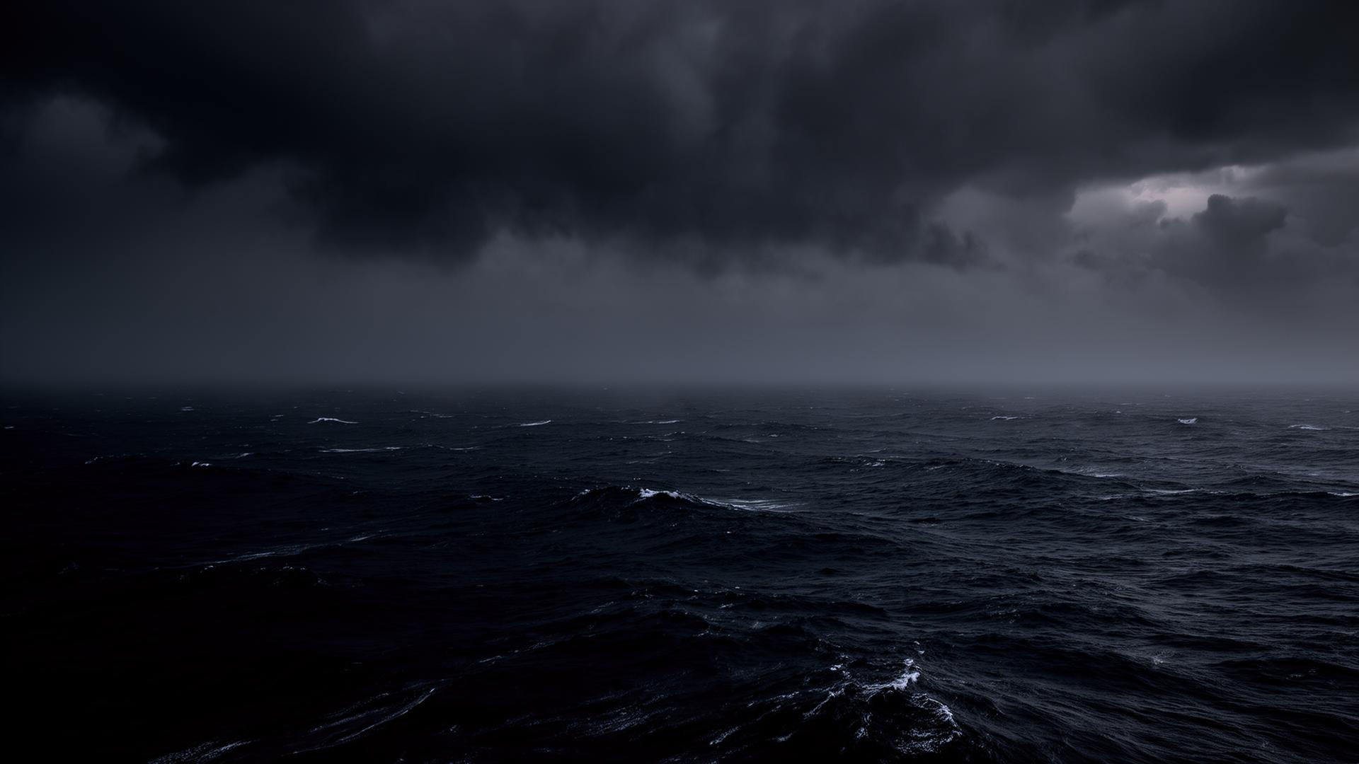 Oceano escuro sob tempestade